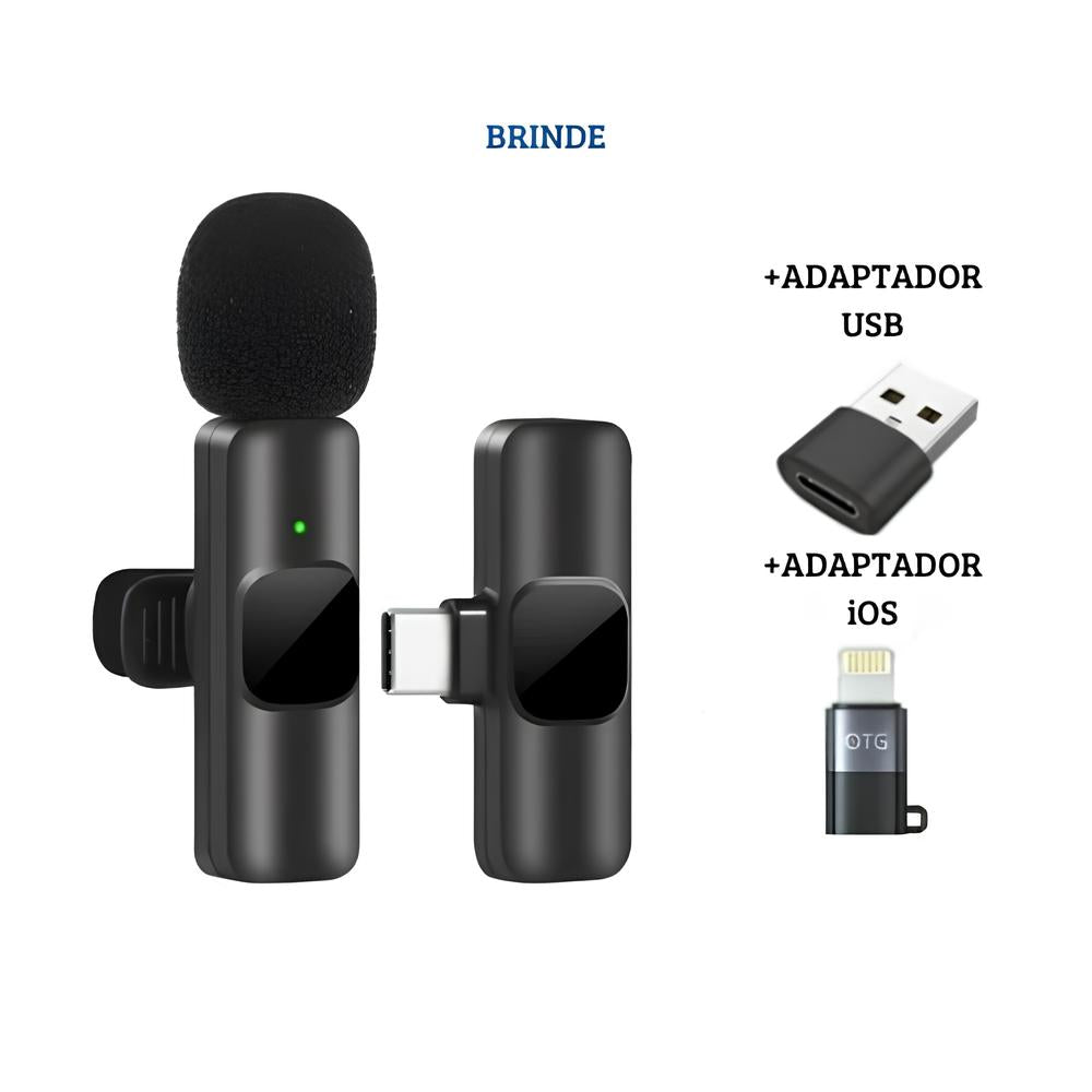 Microfone Profissional Lapela Sem Fio K9 + Adaptador OTG/USB Brinde