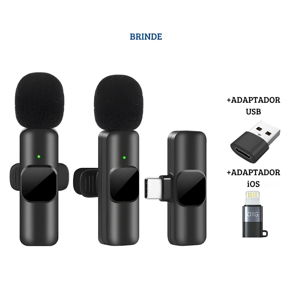 Microfone Profissional Lapela Sem Fio K9 + Adaptador OTG/USB Brinde