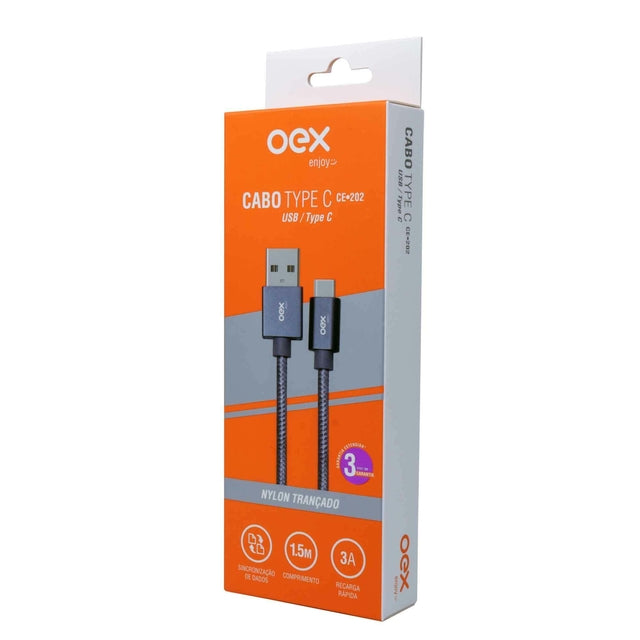 Cabo USB Tipo C Nylon Trançado CE202 1.5M OEX - Nitroxx Games | De tudo para games e acessórios 